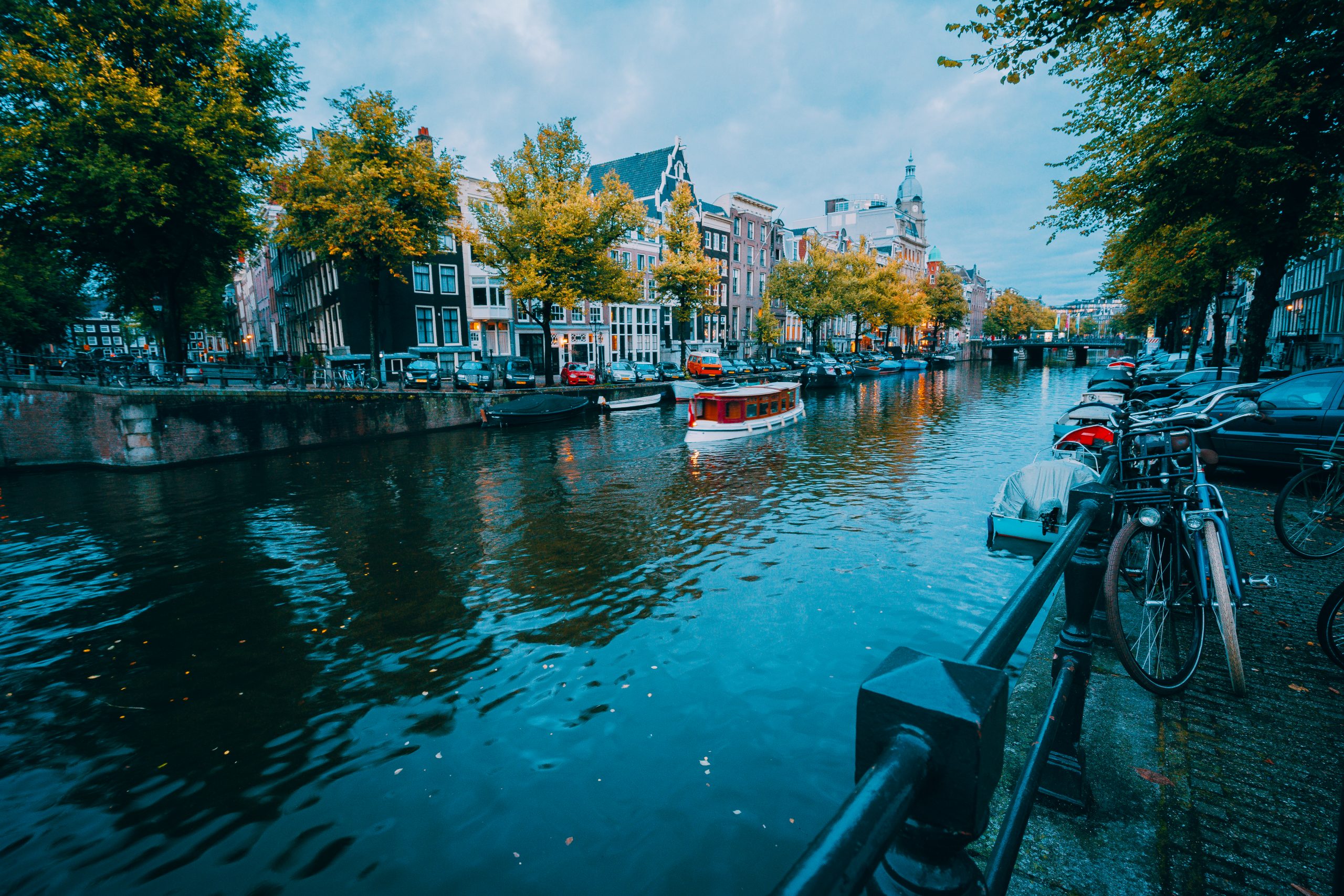 Amsterdam cityscape before the blue hour, Holland, The Netherlands